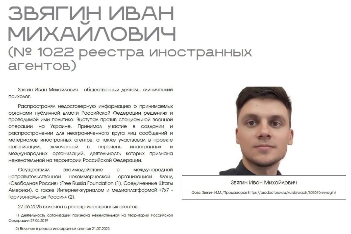 Иван Звягин требует привлечь Минюст к ответственности за публичную классификацию и профессиональную дискриминацию: в иске он называет размещённую на сайте ведомства «выставку» нарушением его прав и презумпции невиновности.